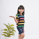Stylish Girls Striped Cotton T-Shirt – Quarter Sleeves & Trendy Fit
